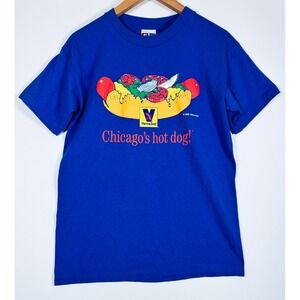 Vintage 2005 Vienna Beef Chicago Hot Dog T Shirt Bayside USA Medium Blue Foodie